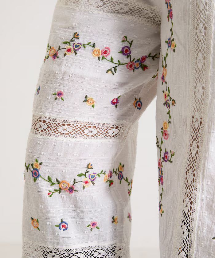 Dobby Floral Embroidery x Lace Pants