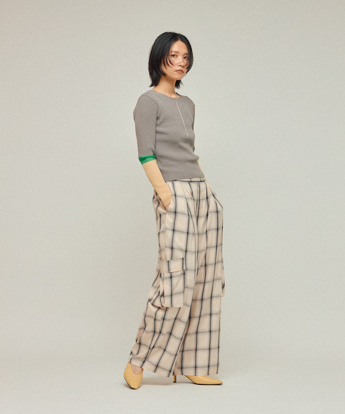 Functional material silk blend color block knit pullover / anti-pill / machine washable