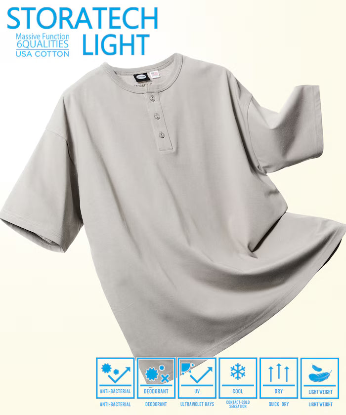 STORATECH/Stratech Lightweight Henley Neck T-Shirt/Antibacterial/Odor Resistant/Antimicrobial/UV Cut/Contact Cooling/Dry Fast 【Limited Edition】 - Greige
