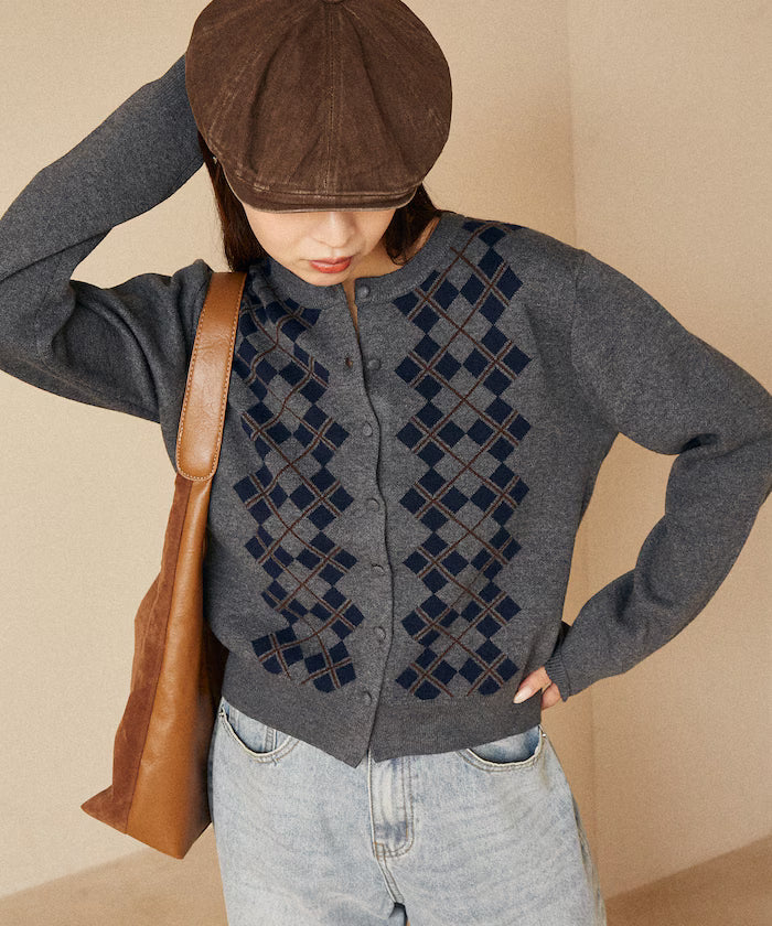 Argyle Pattern Jacquard Knit Cardigan Limited Edition