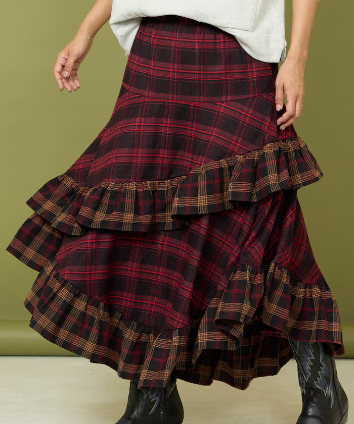 Nell Check Asymmetrical Frill Skirt