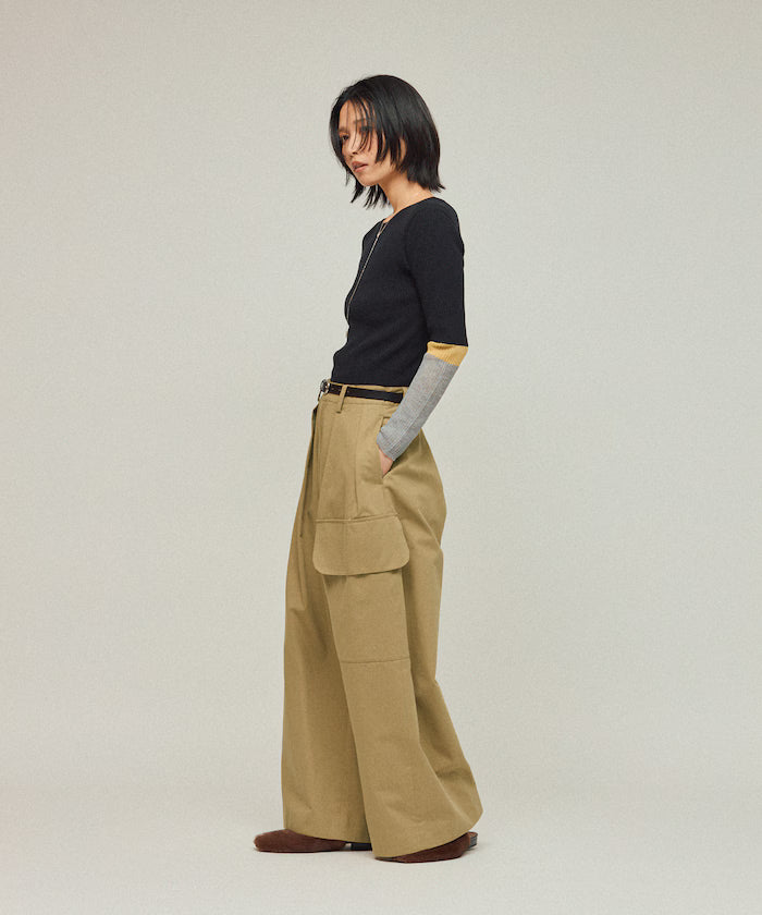 Functional material silk blend color block knit pullover / anti-pill / machine washable