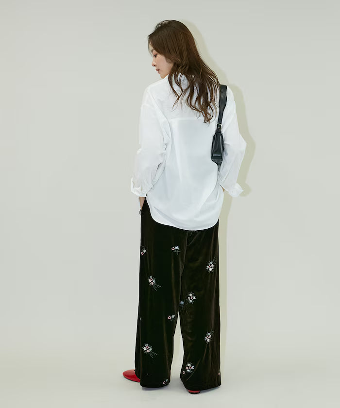 Flower Embroidery Velvet Easy Pants Limited Edition