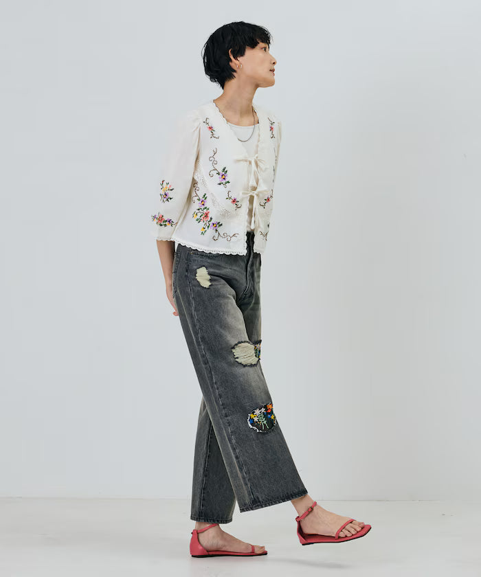 India Flower Cross Embroidery Lace Bolero