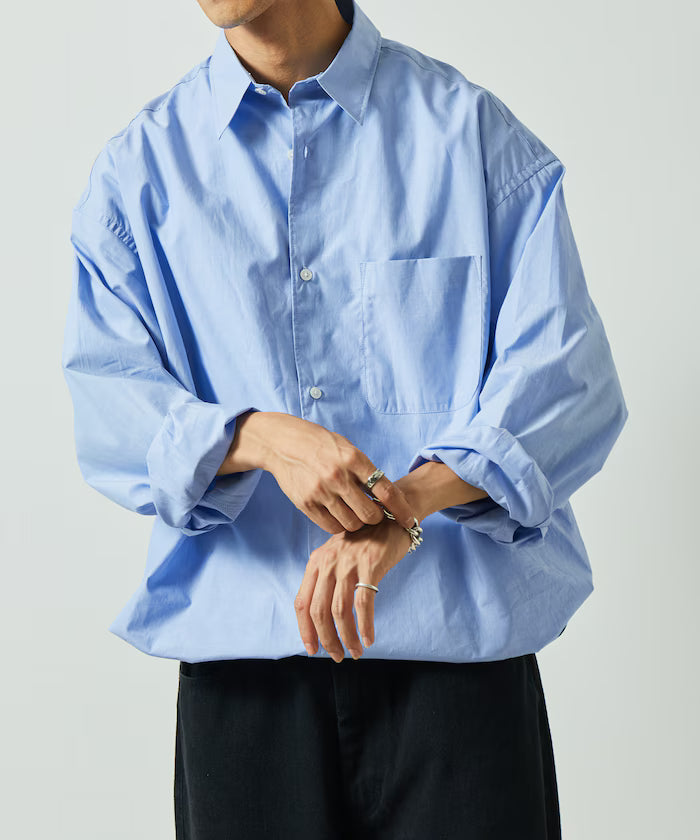Wide Silhouette Spindle Regular Color Shirt / Hem Code 【Limited Edition】 - Sax Blue