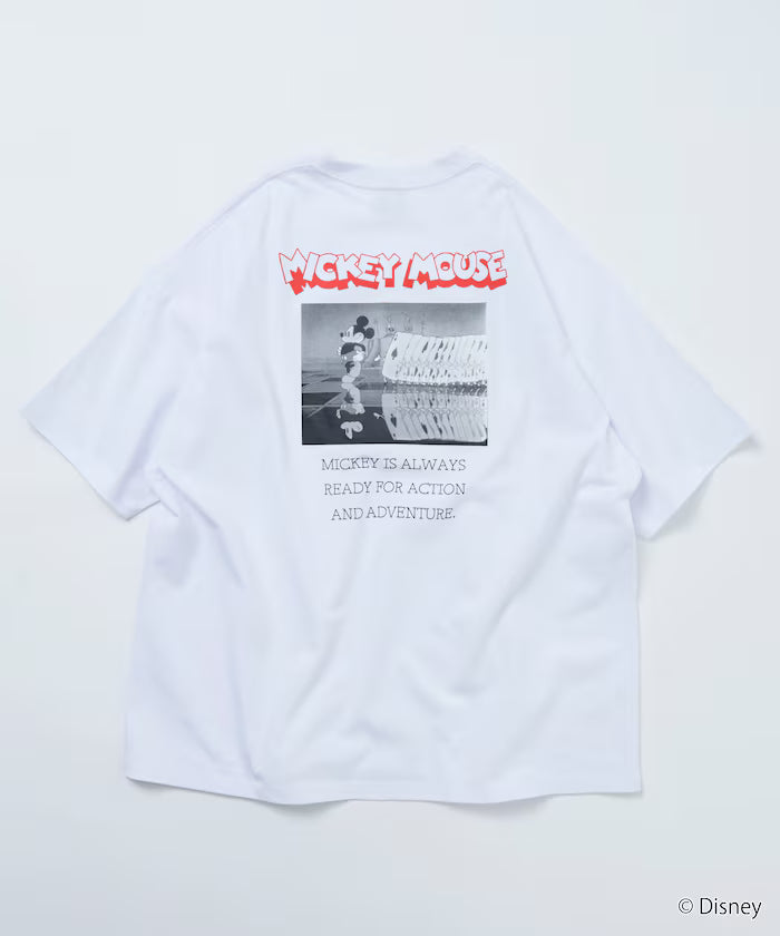 DISNEY/Mickey Mouse/Monochrome Back Print Crew Neck T-Shirt/Scene [Limited Edition]