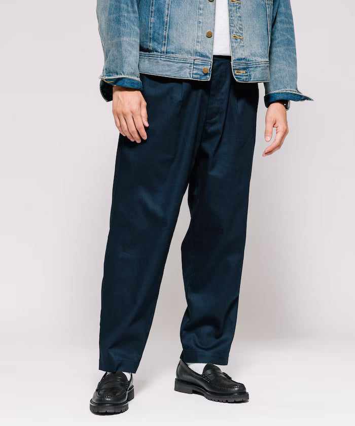 Wide Silhouette Drawstring Chino Pants / Tapered Silhouette Easy Chino Pants - Navy