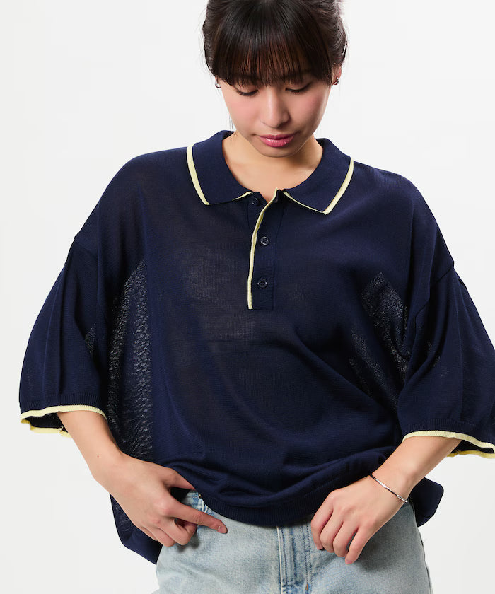 Limited Release Relaxed Fit Color Block Knit Polo Shirt - Navy