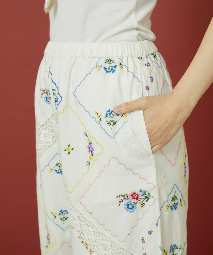 Flower Handkerchief Embroidered Pants