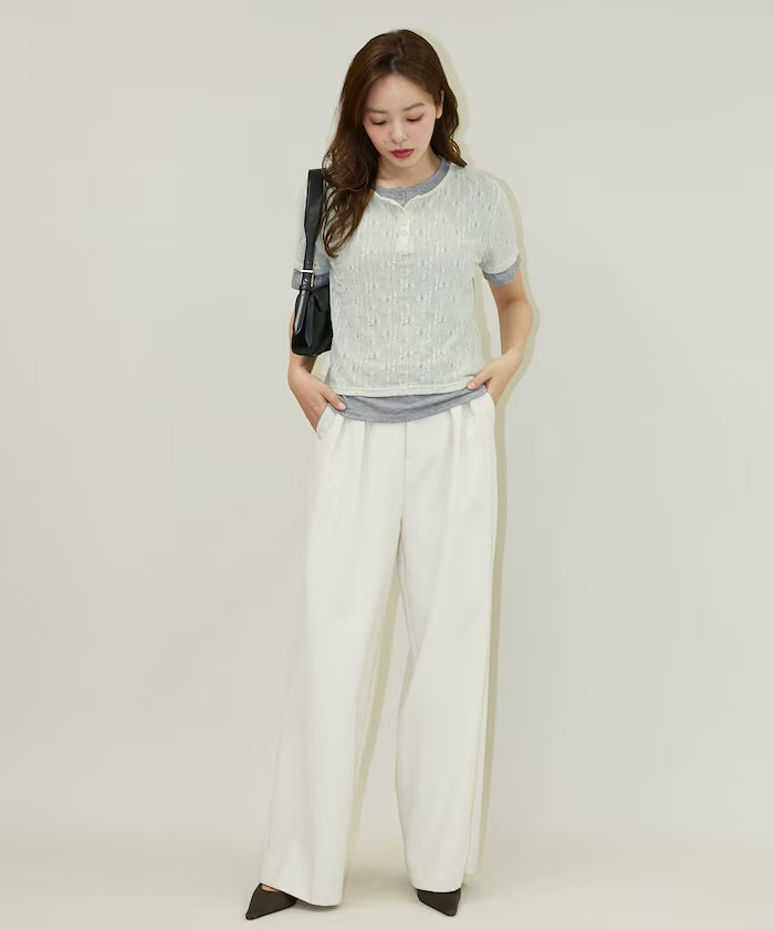 <Set Item> Cut x Jacquard Henry Neck T-Shirt Limited Edition