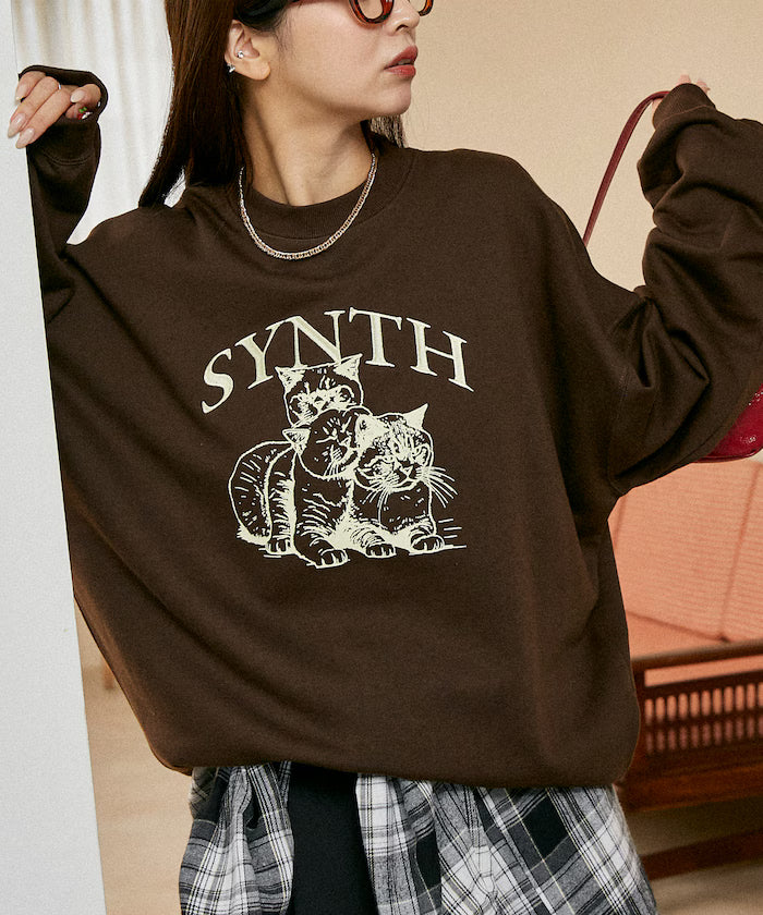 SYNTH Cat Fleece Lined Sweatshirt Limited Edition - Brown