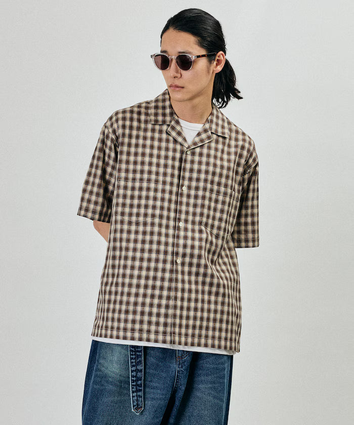 Dobby Woven Check Relaxed Open Collar Short Sleeve Shirt