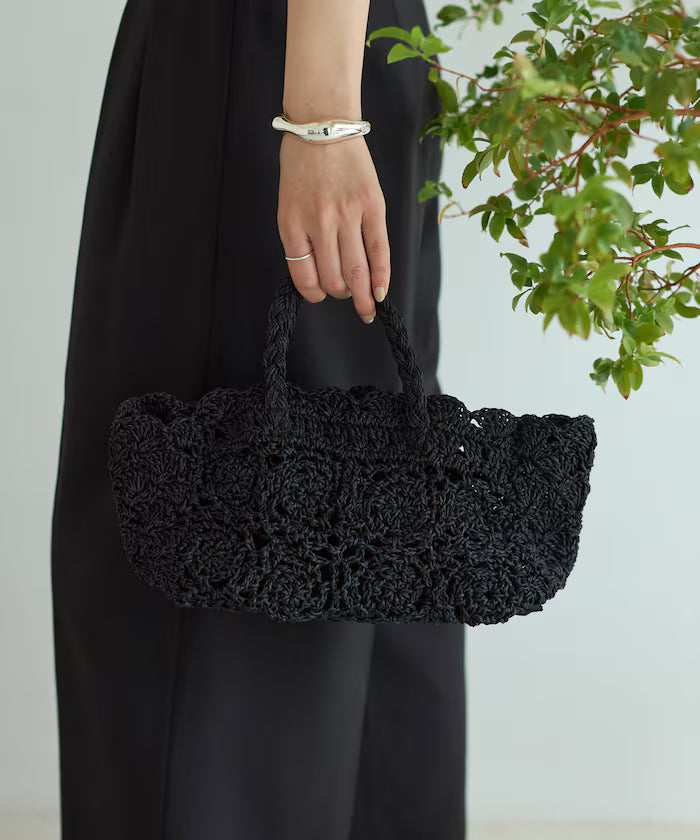 Raffia Boston Bag / Basket Bag - Black