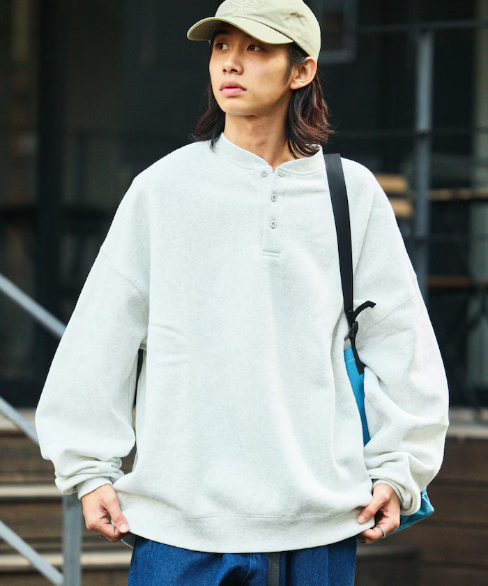 Big Silhouette Henley Neck Sweat Pullover [Limited Edition] - Ash Gray