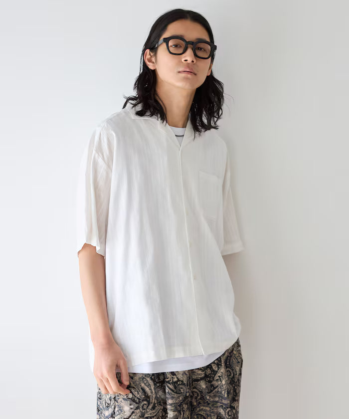 Dobby Weave Short Sleeve Open Collar Shirt / Big Silhouette