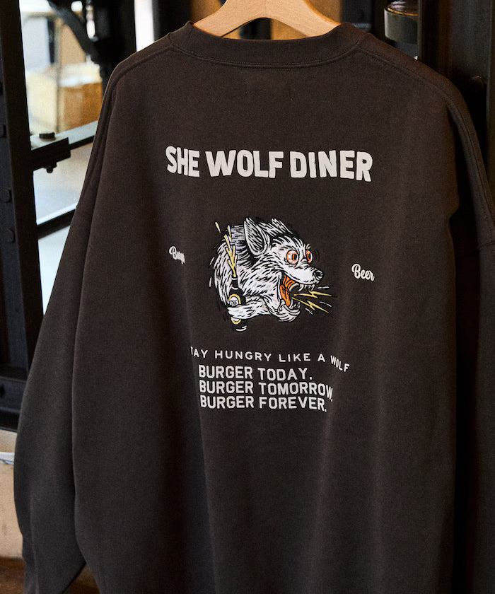 SHE WOLF DINER×FREAK'S STORE/She Wolf Diner Exclusive Big Silhouette Back Embroidered Crewneck Sweatshirt/WOLF [Limited Edition]