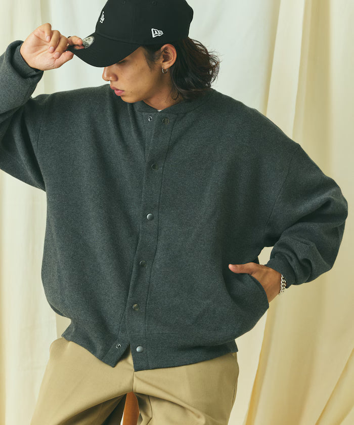 Relax Fit Relax Fit Sweat-like Knit Crew Neck Snap Cardigan [Limited Edition]