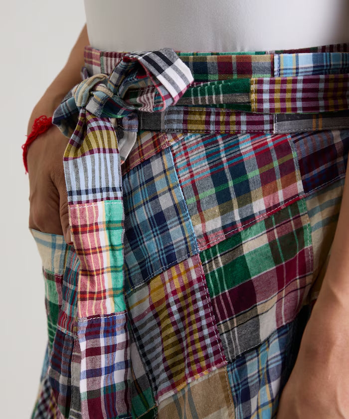 Indian patchwork check wrap skirt