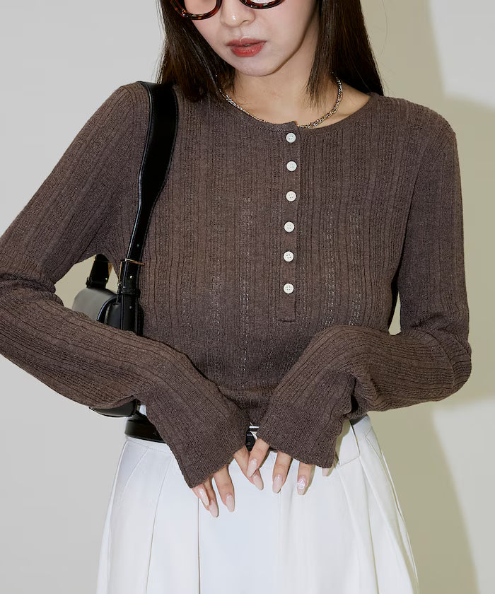 Ribbed Henry Neck Knit Limited Edition - Brown