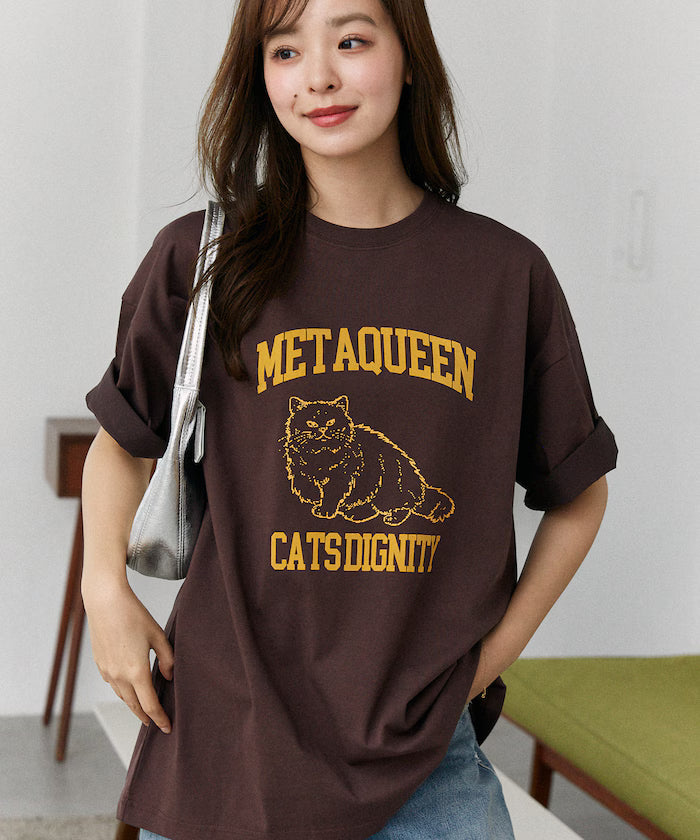 <Functional Material> METAQUEEN Cat Print T-Shirt Limited Edition - Brown