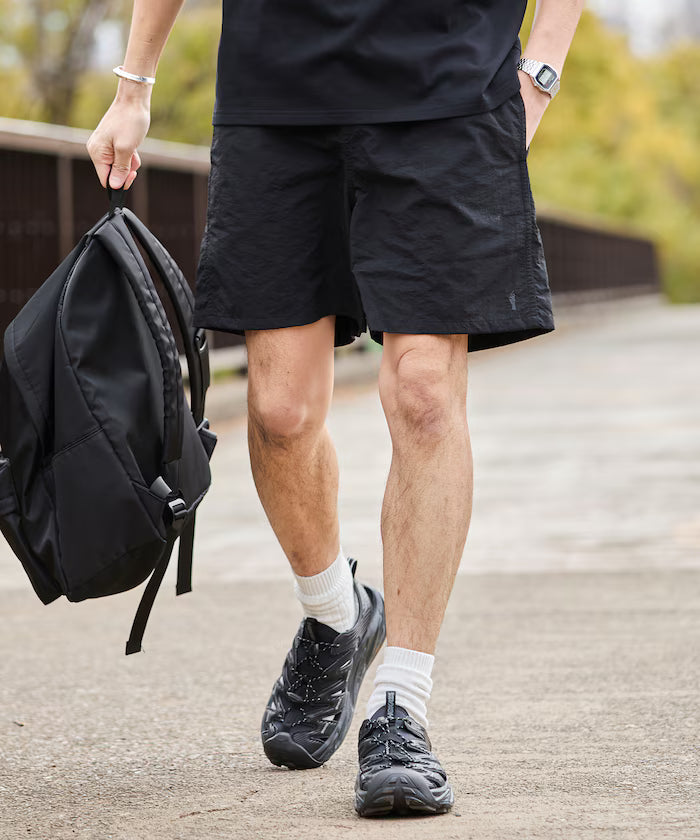 Nylon Short Length Baggy Shorts - Black
