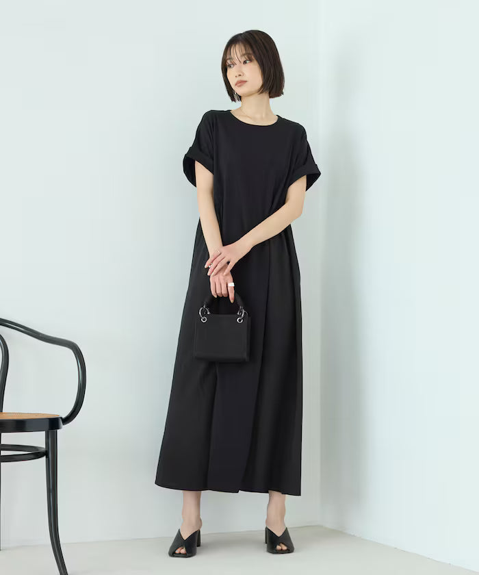 Organic Cotton Mixed Material Docking Gathered Dress