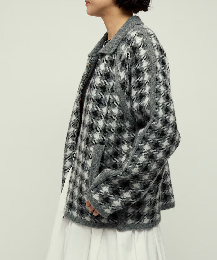 Wool Blend Gancube Check Knit Zip Blouson