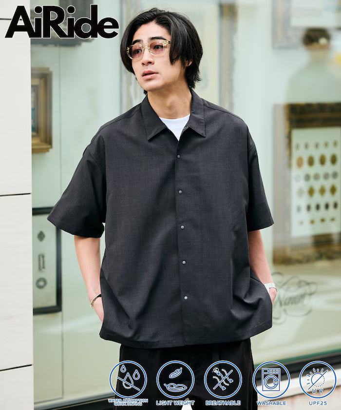 AiRide/AiRide Relax Fit Short Sleeve Open Collar Shirt/Quick Dry/UV Cut [Limited Edition] - Charcoal Gray