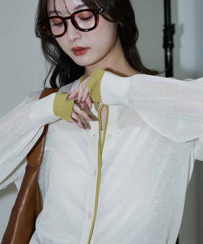 Washable Linen Color Block Sheer Knit Cardigan Limited Edition