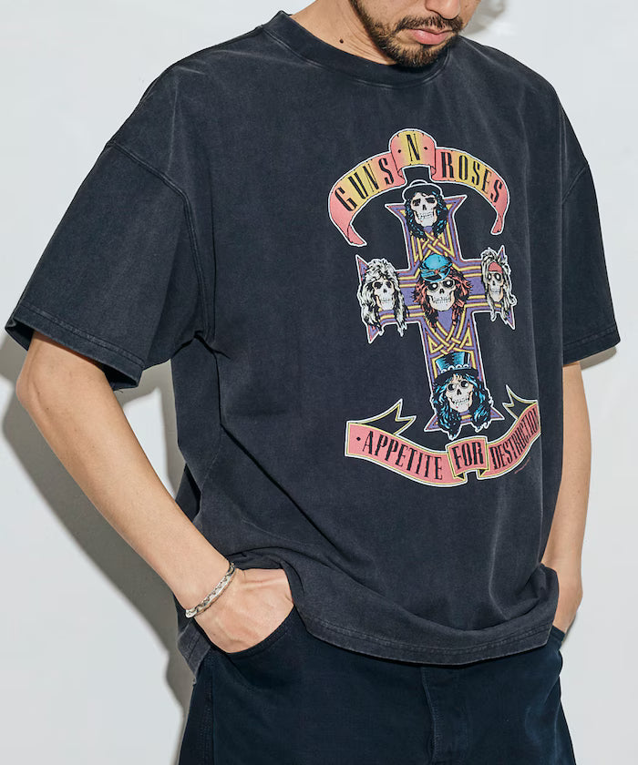【EXCLUSIVE】GUNS N ROSES Guns and Roses Front Print Crew Neck T-Shirt - Charcoal Gray