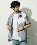 Open Collar Big Pattern Short Sleeve Shirt / Big Silhouette - Light Gray