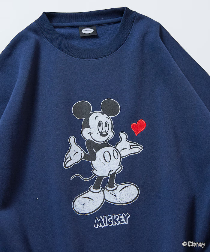 DISNEY/Mickey Mouse/Custom Crew Neck Printed Sweatshirt/Heart [Limited Edition] - Navy