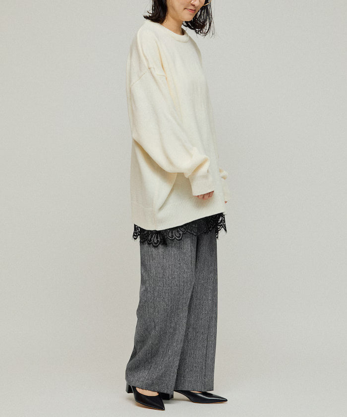 Lace Layered Slacks / Center Press Wide Slacks