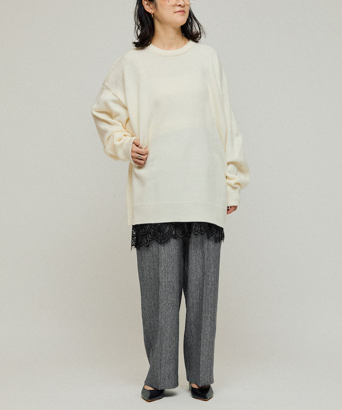 Lace Layered Slacks / Center Press Wide Slacks