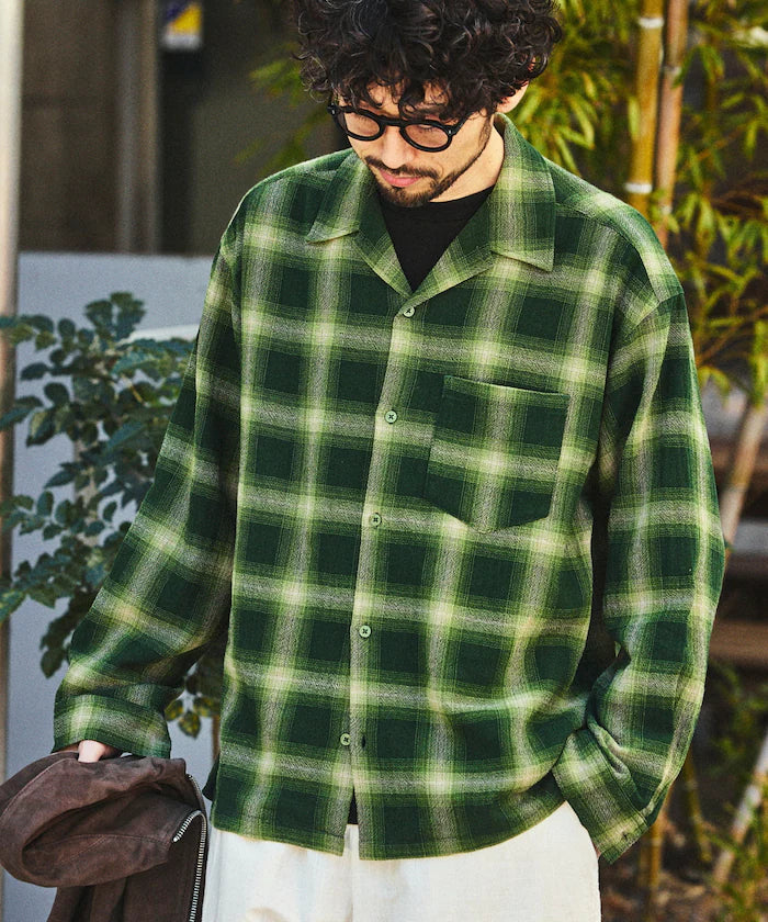 Pre-dyed ombre check sheer shirt relaxed fit