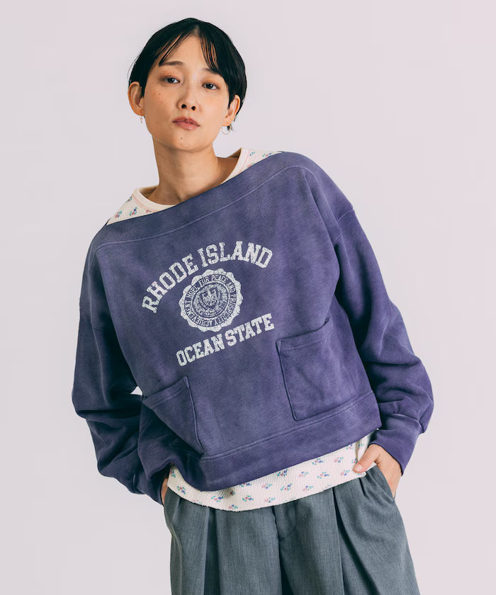 Boat Neck Short Sweatshirt - Navy