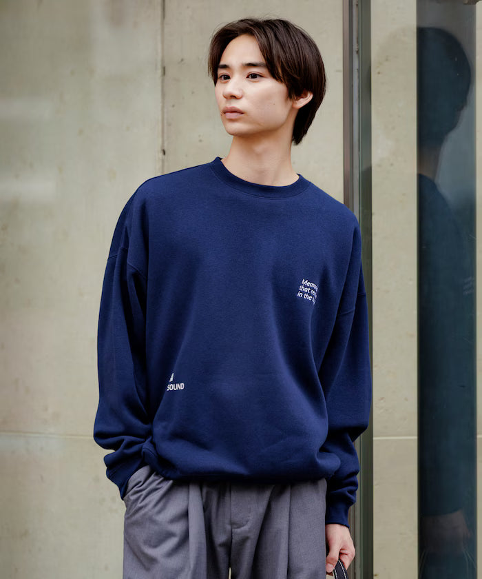 Big silhouette one-point embroidery back print hem code crew neck sweatshirt 【limited edition】