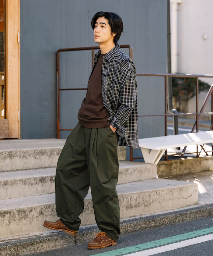 Wide Silhouette Double Tuck Poly Chino Slacks [Limited Edition]