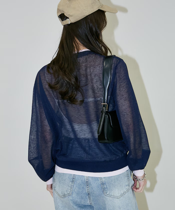 Washable Linen Color Block Sheer Knit Cardigan Limited Edition