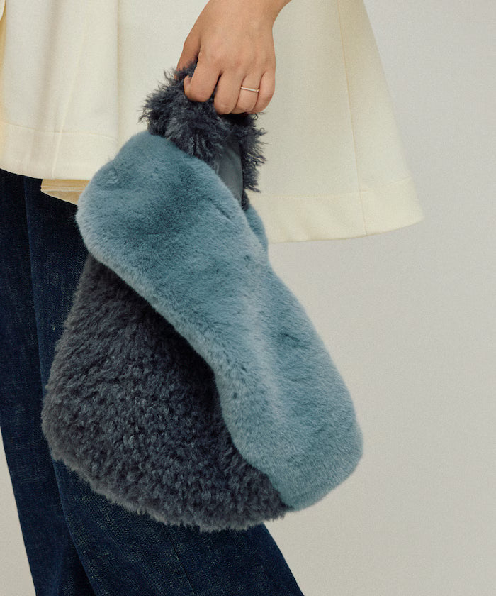 Faux Fur Combination Tote Bag - Blue