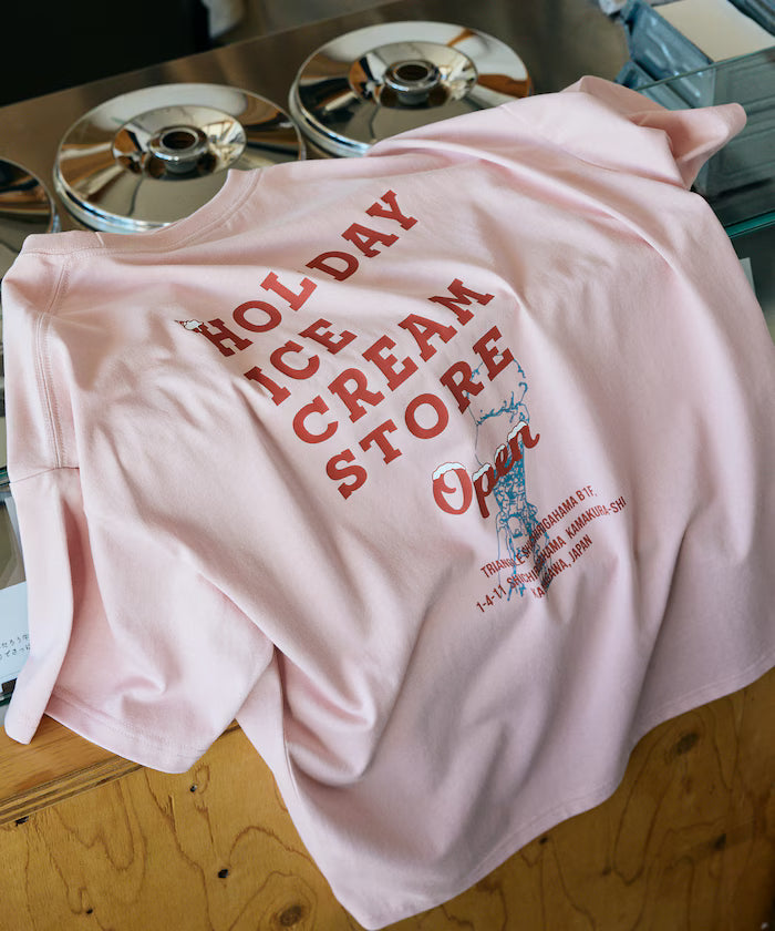 HOLIDAY ICECREAM×FREAK'S STORE Collaboration Big Silhouette Back Print Crew Neck T-Shirt [Limited Edition] - Pink
