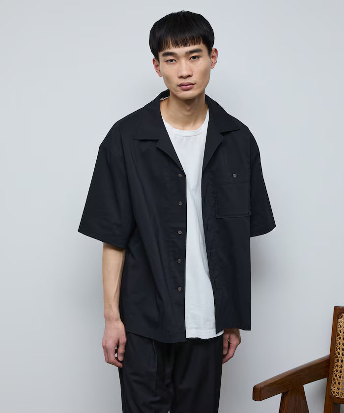 Ramie Blend Oversize Short Sleeve Open Collar Shirt / Easy Care Shirt / Linen Blend Short Sleeve Shirt