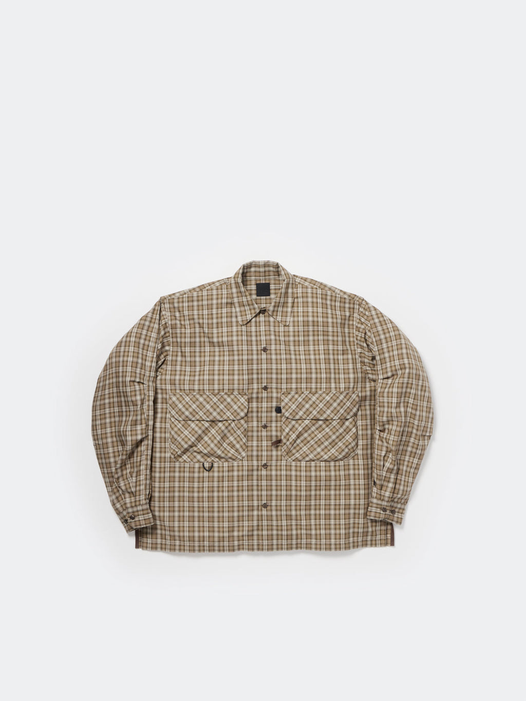W's TECH SPORTS OPEN COLLAR SHIRT L/S GREN PLAID - BROWN GRAY