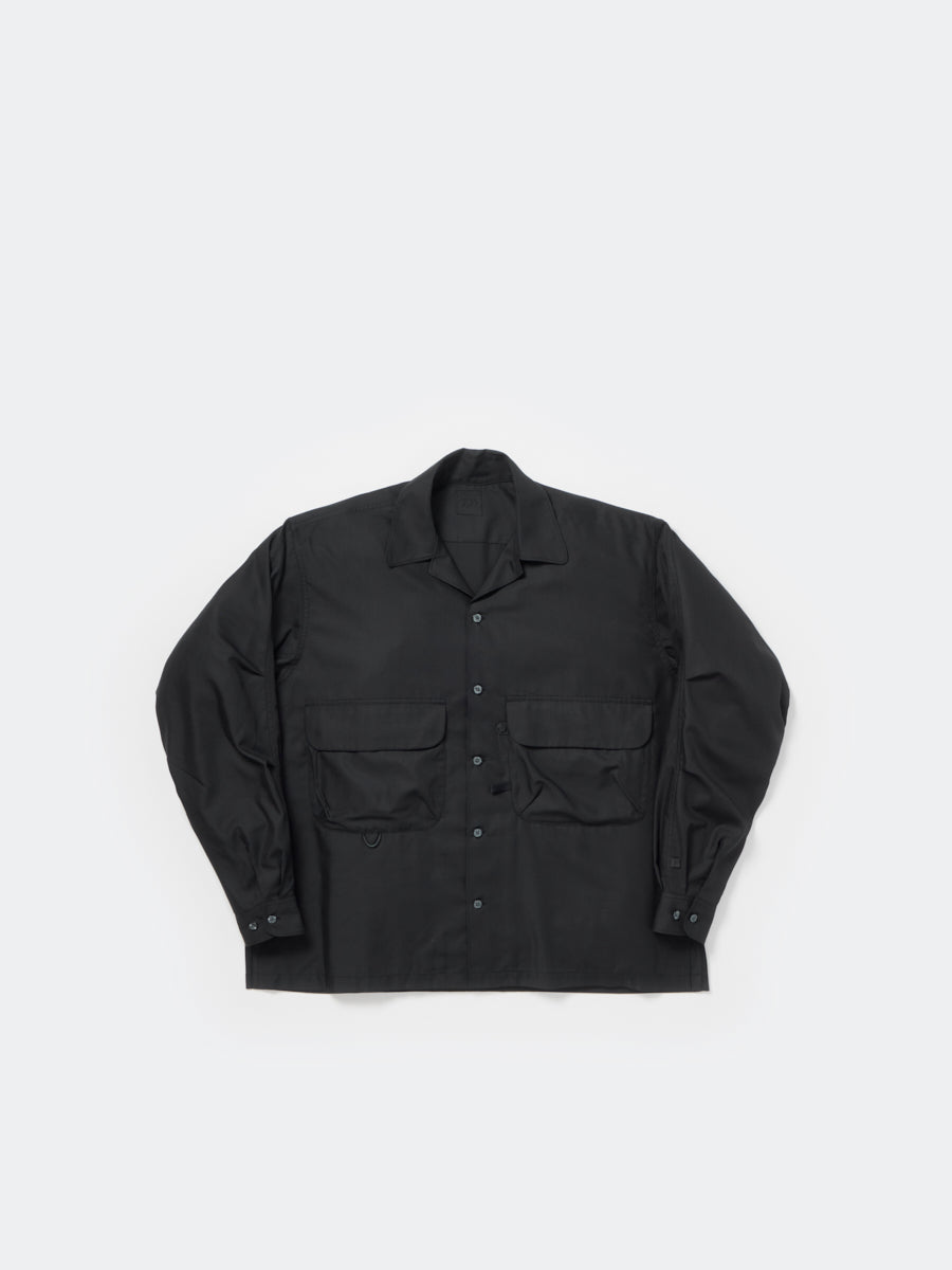 TECH SPORTS OPEN COLLAR SHIRT L/S SOLID - BLACK