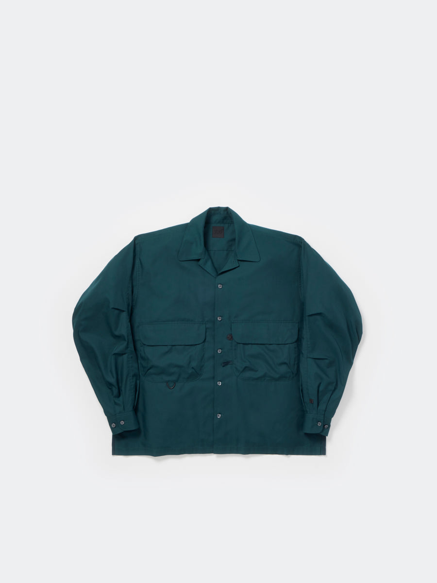TECH SPORTS OPEN COLLAR SHIRT L/S SOLID - D.GREEN