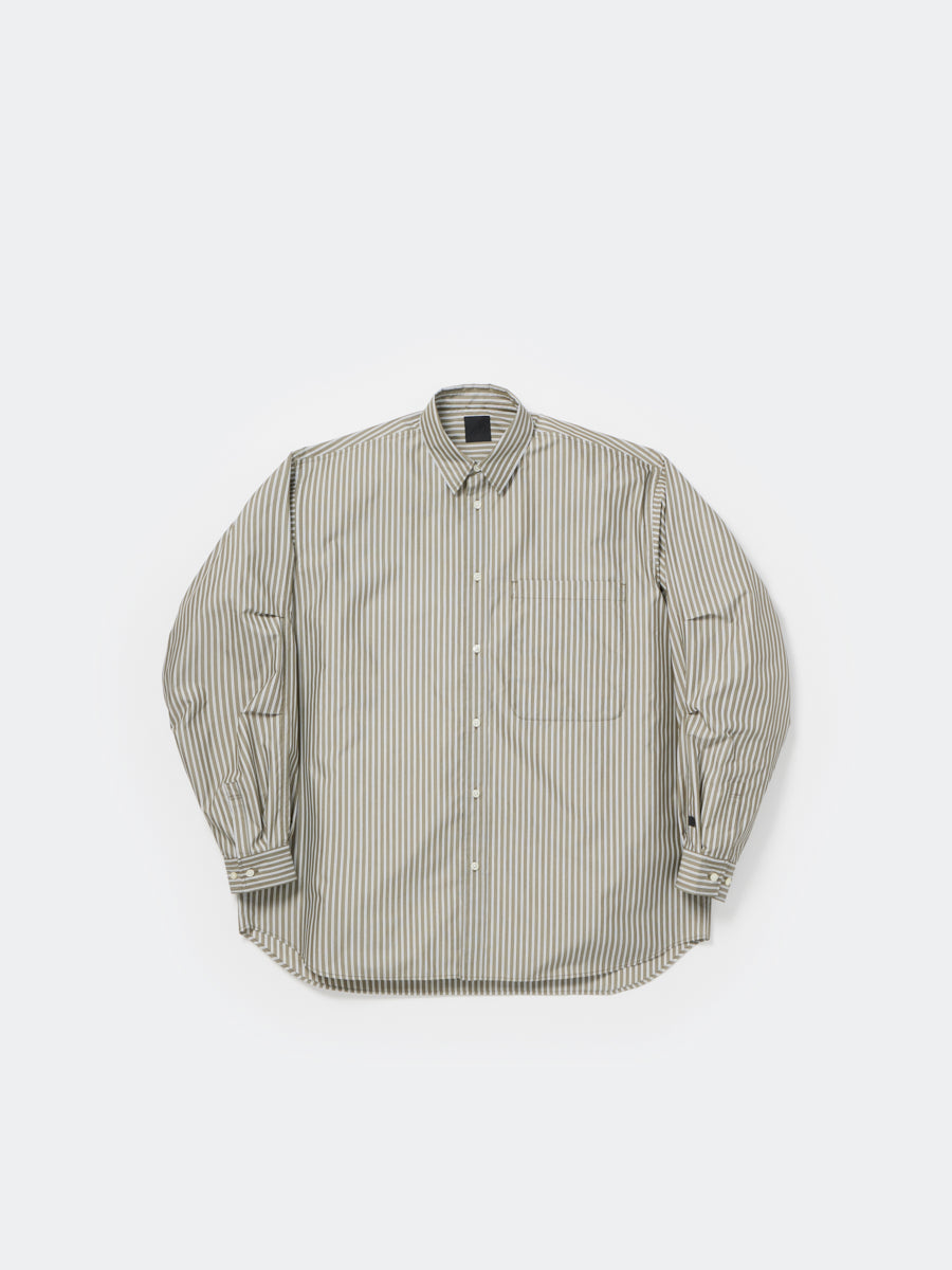 TECH REGULAR COLLAR SHIRT L/S STRIPE - LT.BROWN