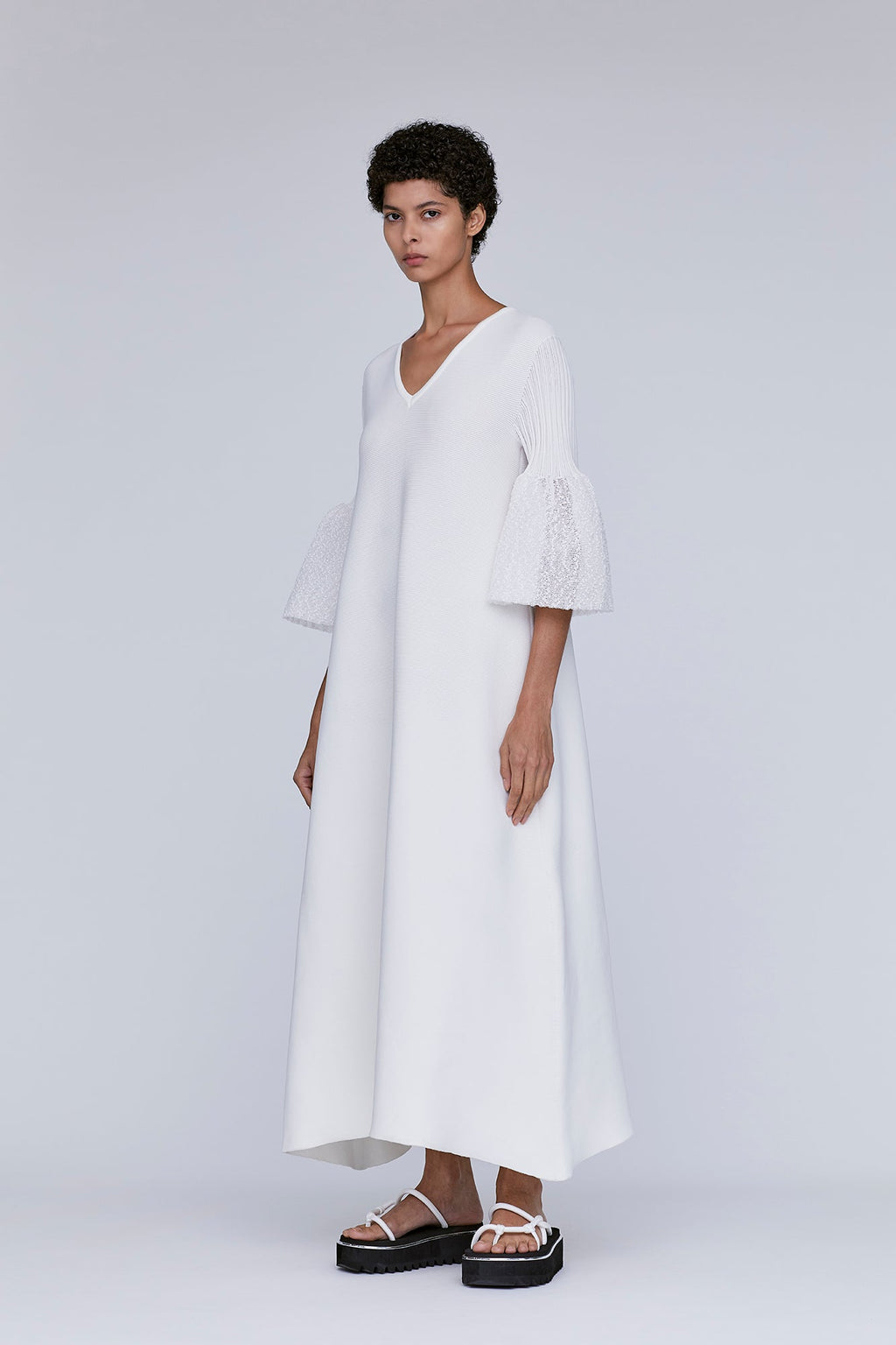 POTTERY ORNAMENT SHORT BELL SLEEVE FLARE DRESS