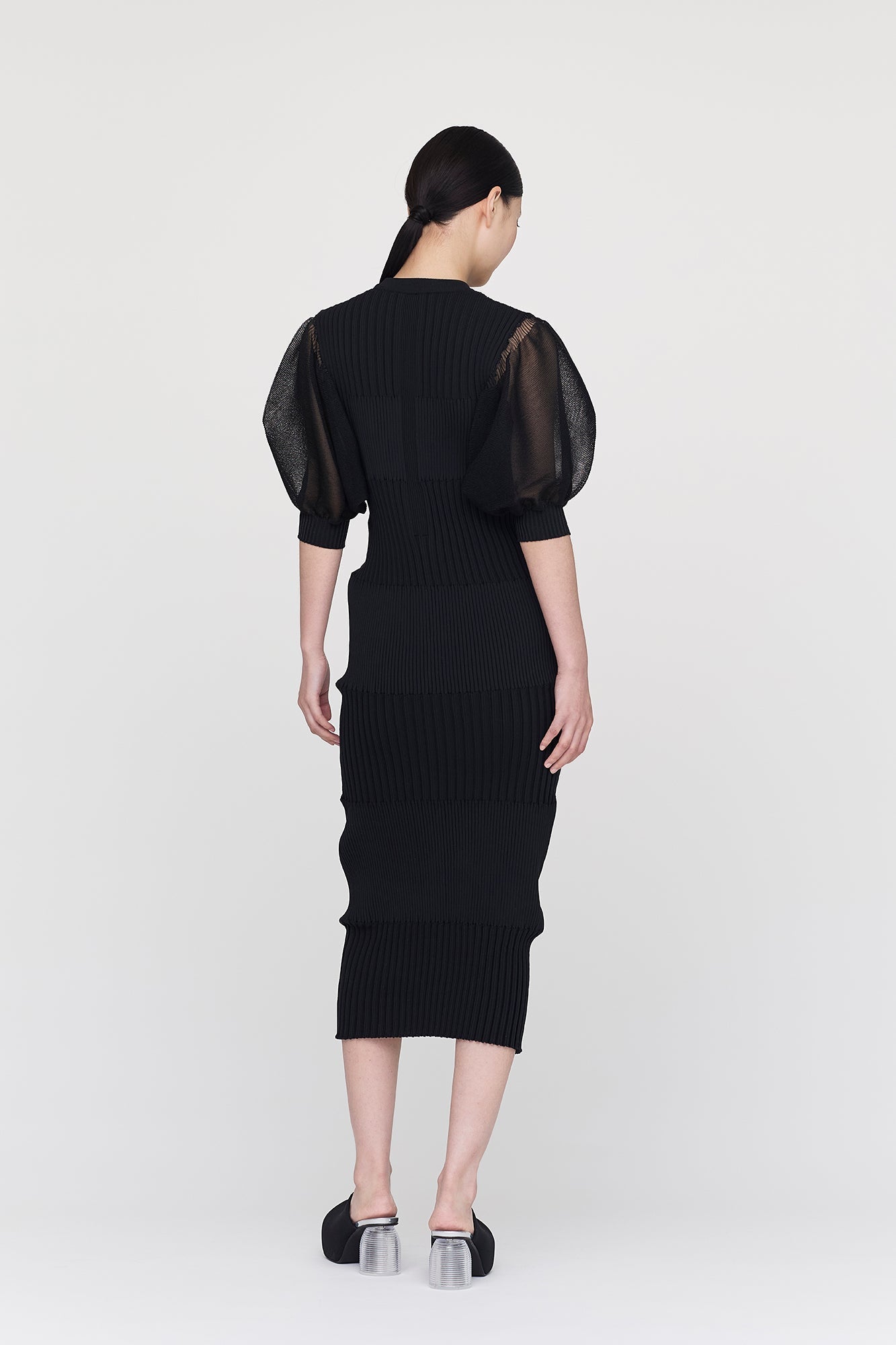 FLUTED LUCENT PUFF SLEEVE DRESS