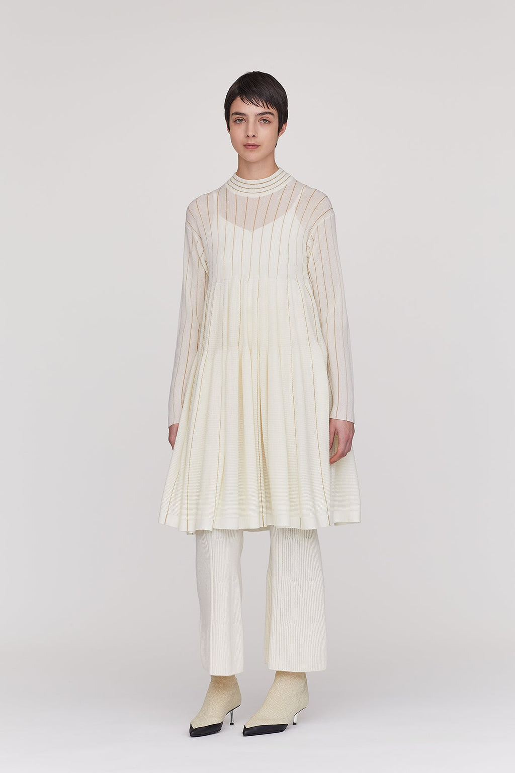 WOOL CASCADES GLITTER MOCKNECK LONG SLEEVE MINI DRESS