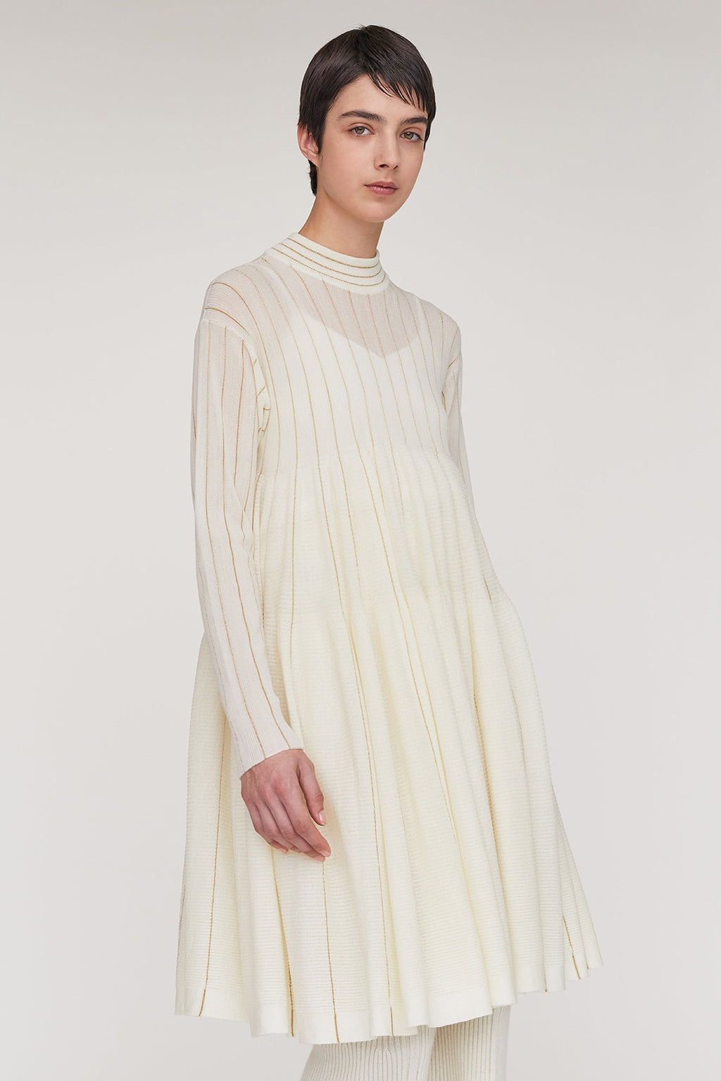 WOOL CASCADES GLITTER MOCKNECK LONG SLEEVE MINI DRESS